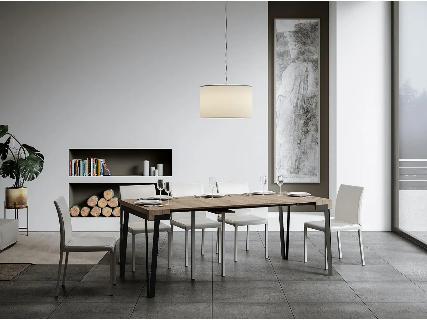 Mesa consola extensível 90x40/300 cm Rio Carvalho Natural quadro Ferrugem