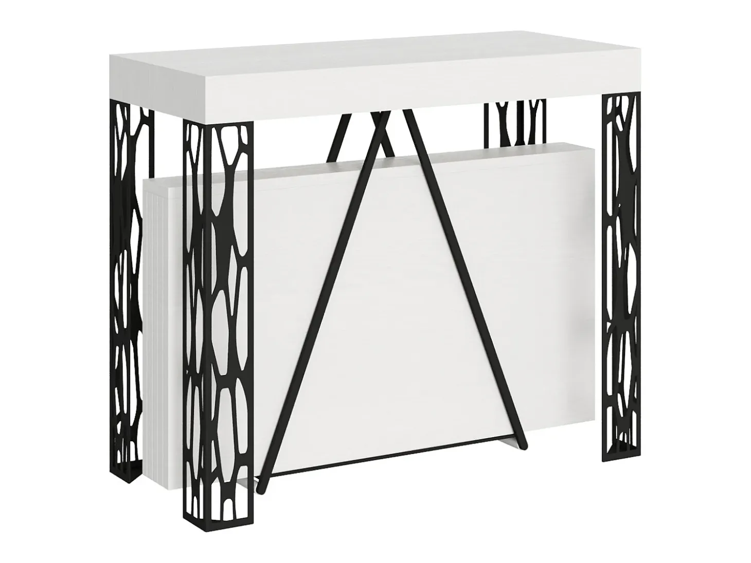 Mesa consola extensível 90x40/300 cm Kerpa cinza branca quadro antracite