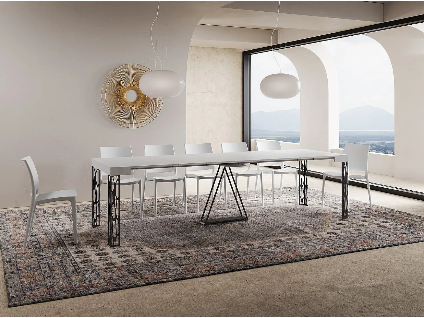 Mesa consola extensível 90x40/300 cm Kerpa cinza branca quadro antracite