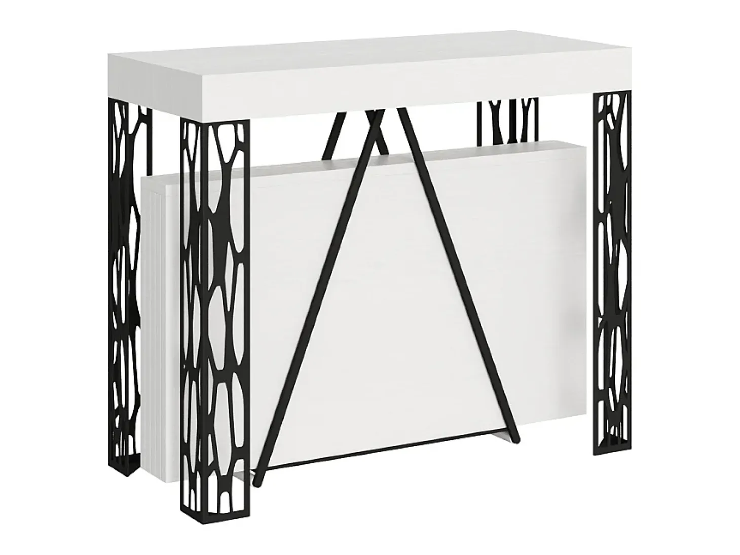 Mesa consola extensível 90x40/300 cm Kerpa cinza branca quadro antracite