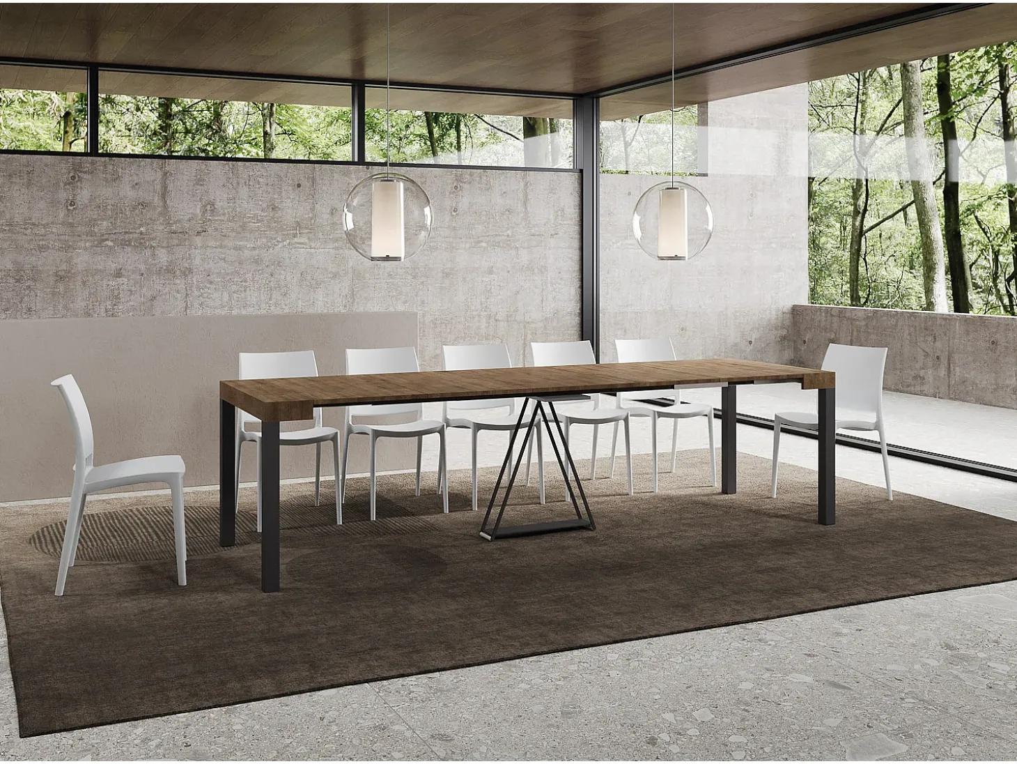 Mesa consola extensível 90x40/300 cm Tiris nogueira quadro antracite