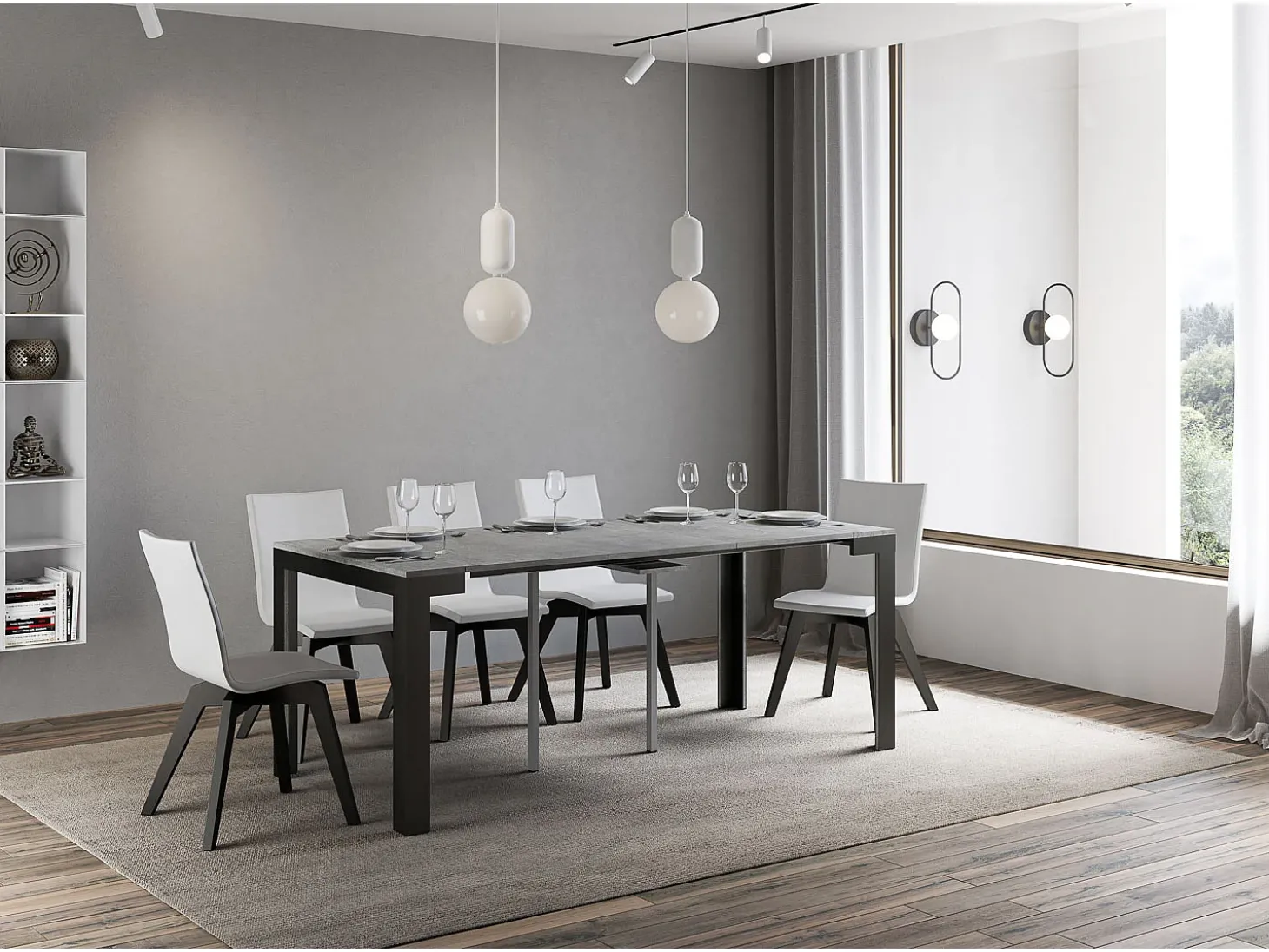 Mesa consola extensível 90x40/300 cm Linea Evolution Cimento quadro Antracite