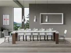 Mesa consola extensível 90x40/300 cm Roxell Mix plano Cinza Branca - estrutura Nogueira