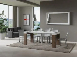 Mesa consola extensível 90x40/300 cm Roxell Mix plano Cinza Branca - estrutura Nogueira