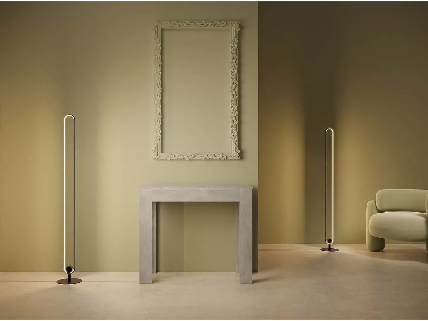 Mesa consola extensível 90x42/302 cm Bora cimento