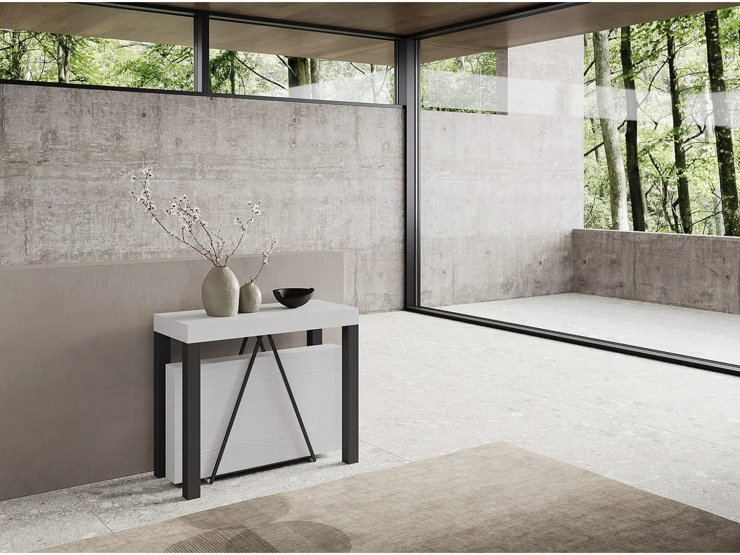 Mesa consola extensível 90x40/300 cm Tiris cinza branca quadro antracite