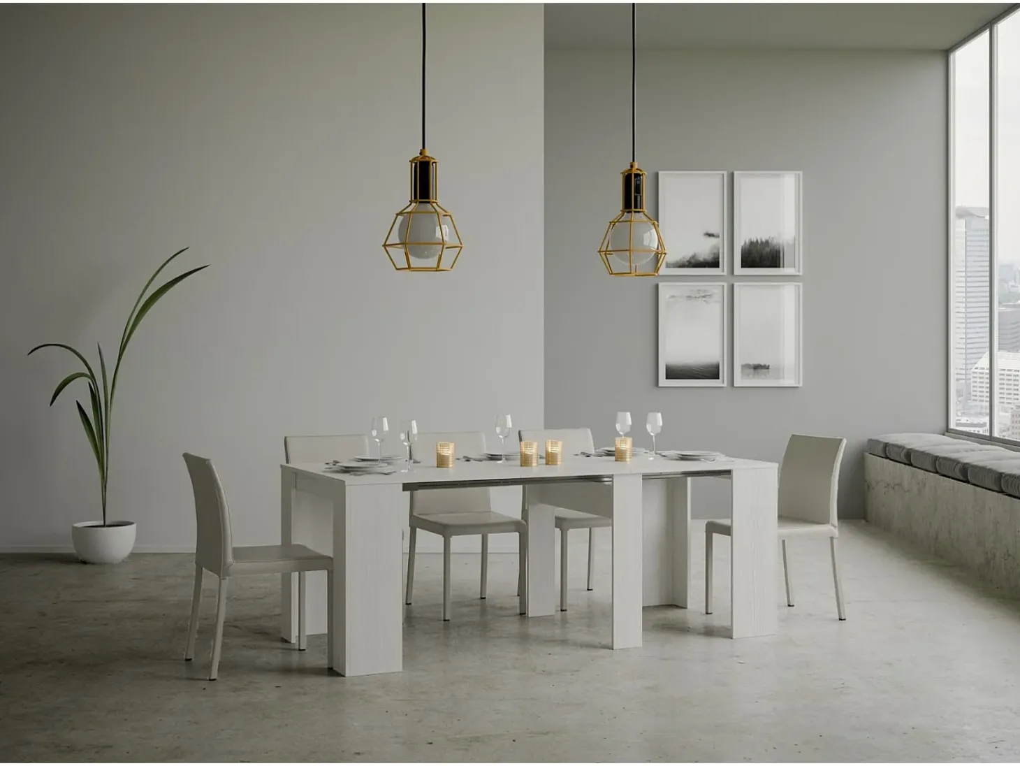 Mesa consola extensível 90x48/308 cm Basic Cinza Branca