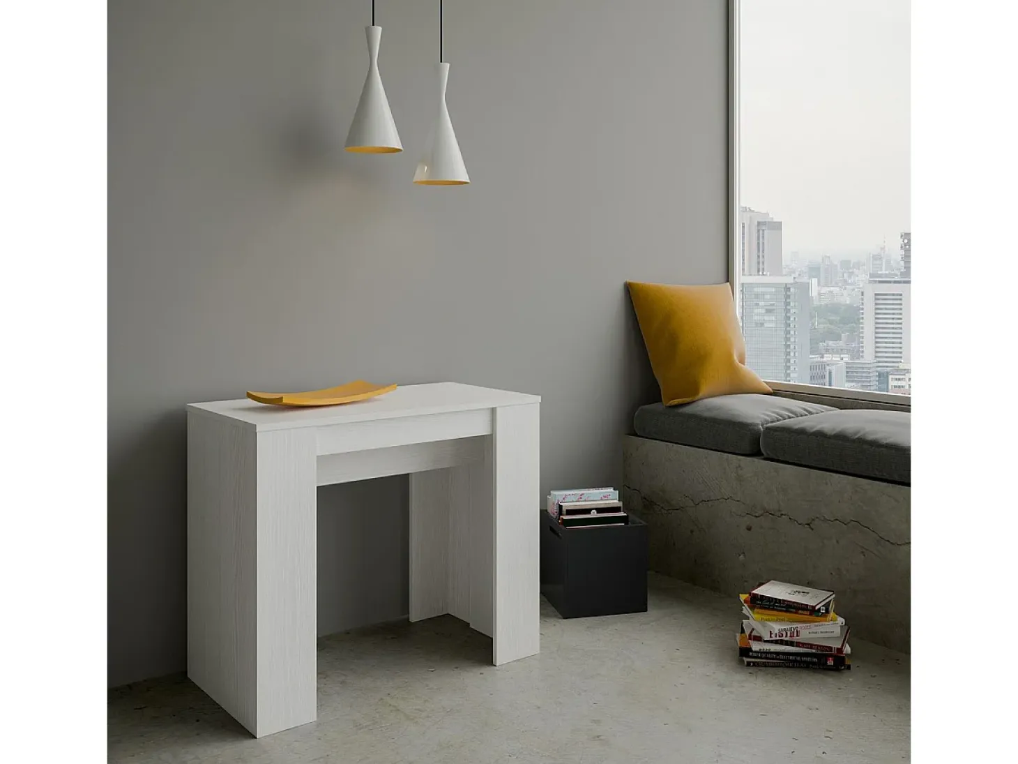 Mesa consola extensível 90x48/308 cm Basic Cinza Branca