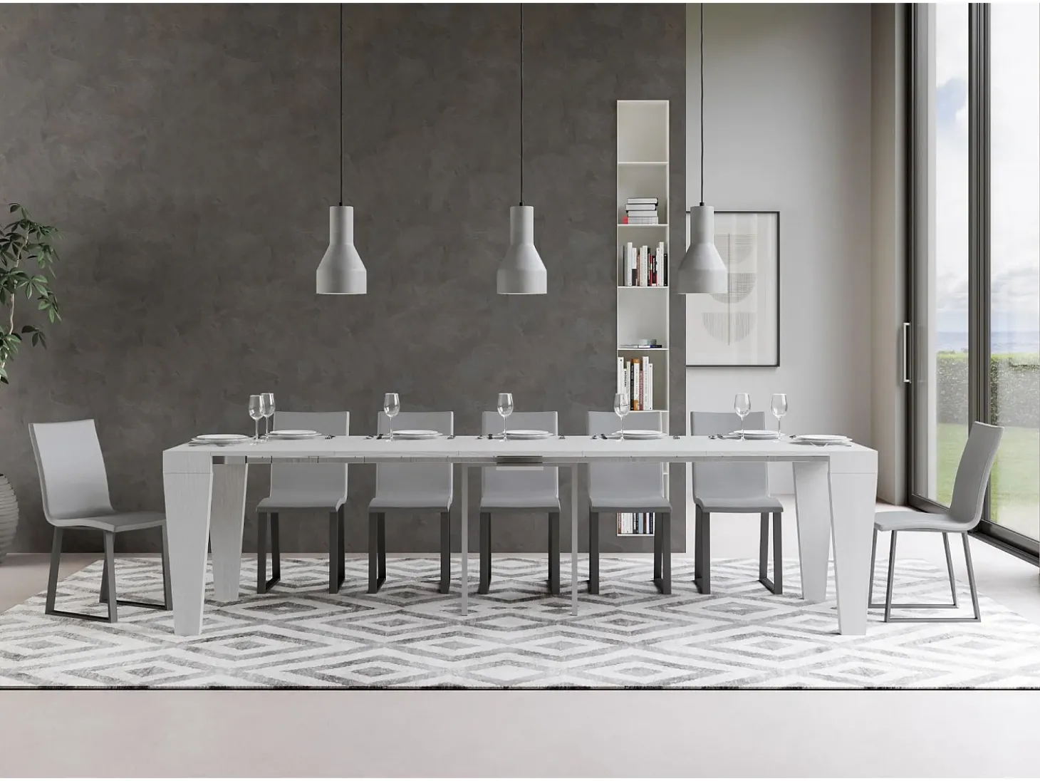 Mesa consola extensível 90x40/300 cm Spimbo Cinza Branca