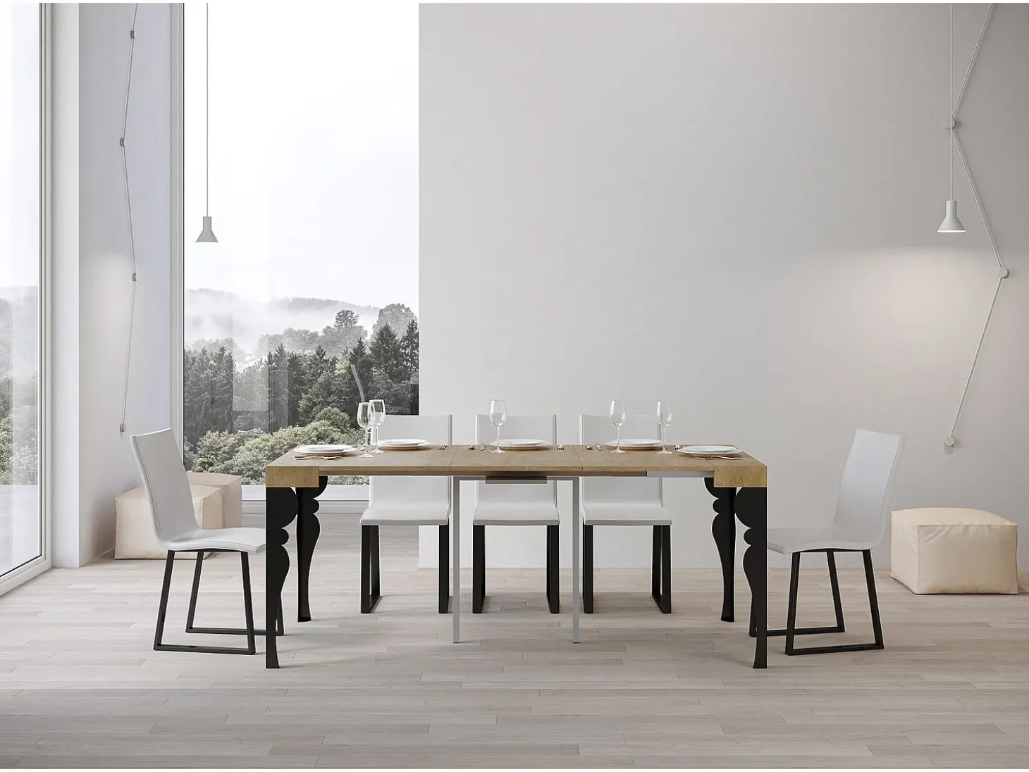 Mesa consola extensível 90x40/300 cm Paxon Carvalho Natural quadro Antracite