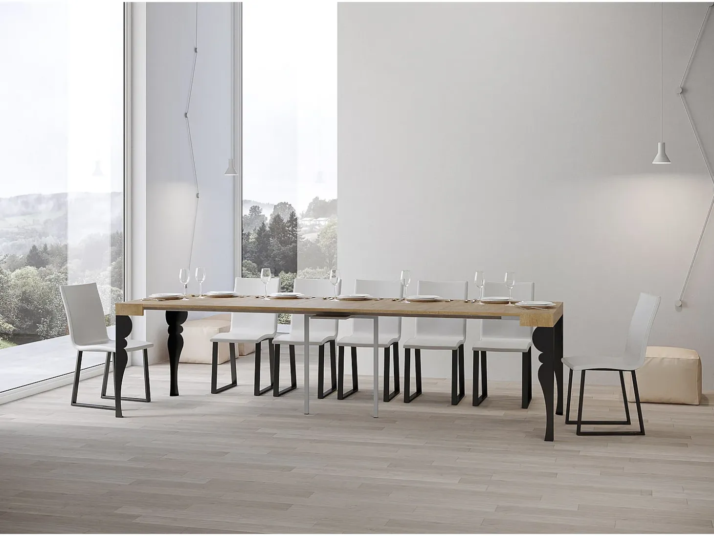 Mesa consola extensível 90x40/300 cm Paxon Carvalho Natural quadro Antracite