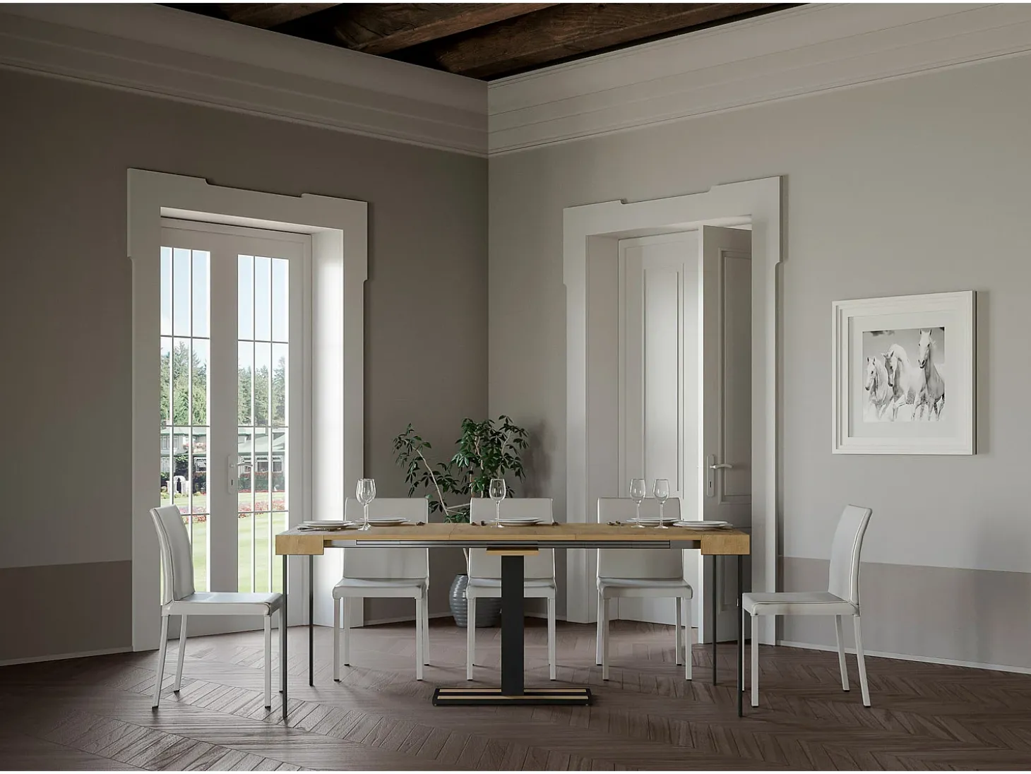 Mesa consola extensível 90x40/196 cm Capital Small Carvalho Natural quadro Antracite