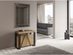 Mesa consola extensível 90x40/196 cm Zamat Small carvalho natural quadro antracite