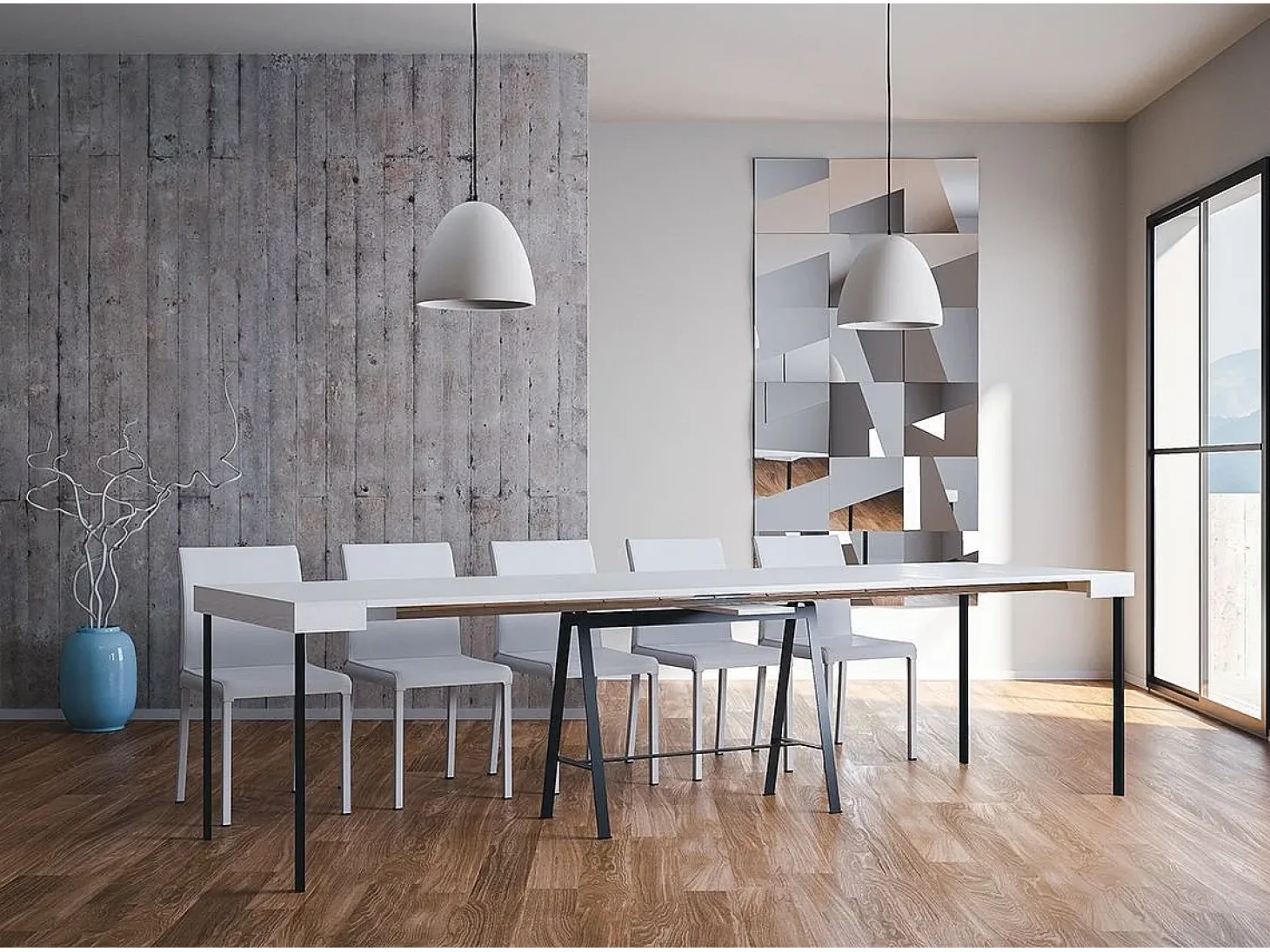 Mesa consola extensível 90x40/300 cm Banco Cinza Branca quadro Antracite