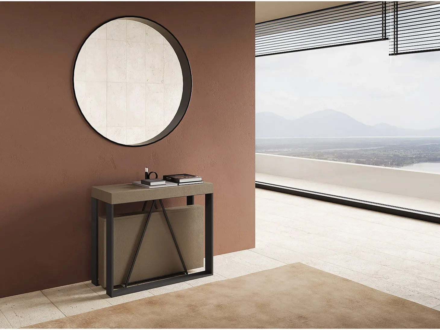 Mesa consola extensível 90x40/196 cm Sketa Small tortora quadro antracite