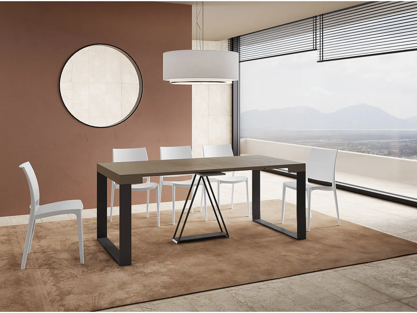 Mesa consola extensível 90x40/196 cm Sketa Small tortora quadro antracite