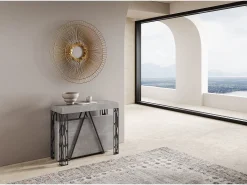 Mesa consola extensível 90x40/300 cm Kerpa cimento quadro antracite