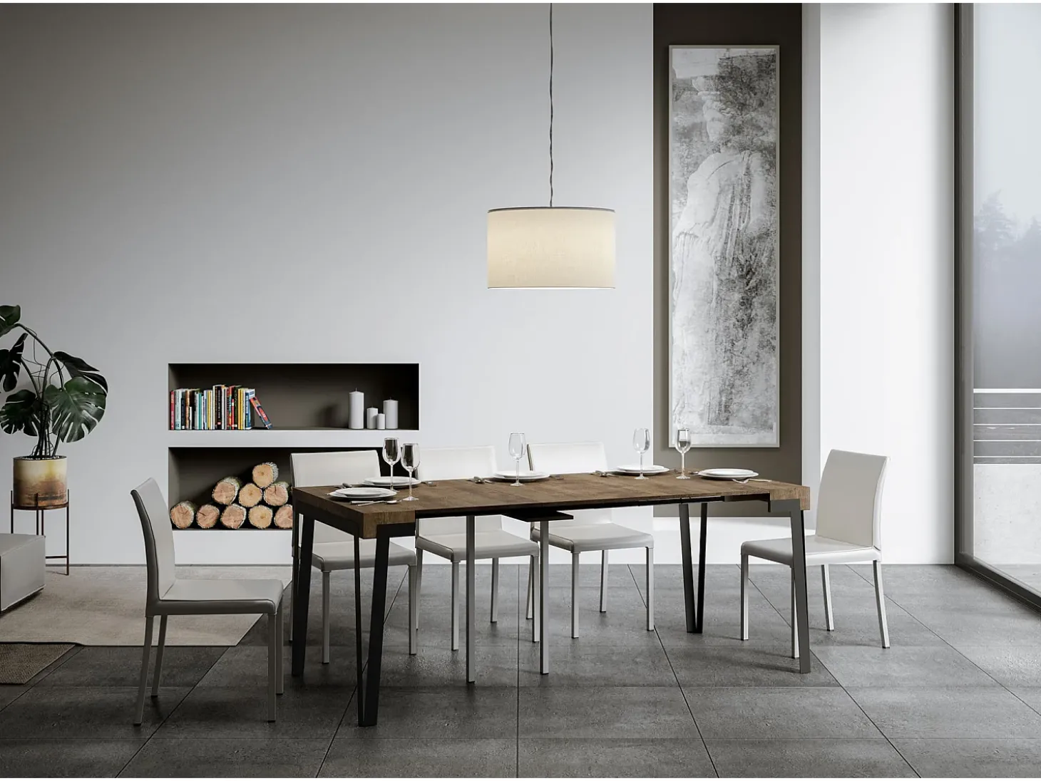 Mesa consola extensível 90x40/300 cm Rio Nogueira quadro Ferrugem