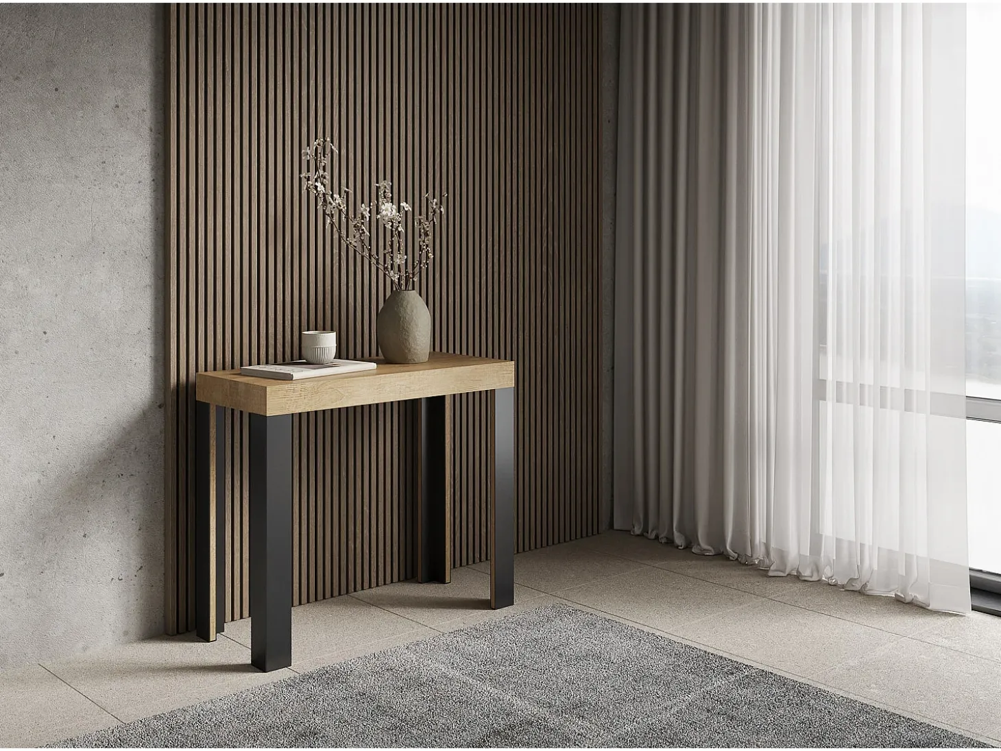 Mesa consola extensível 90x40/196 cm Linea Small Carvalho Natural quadro Antracite