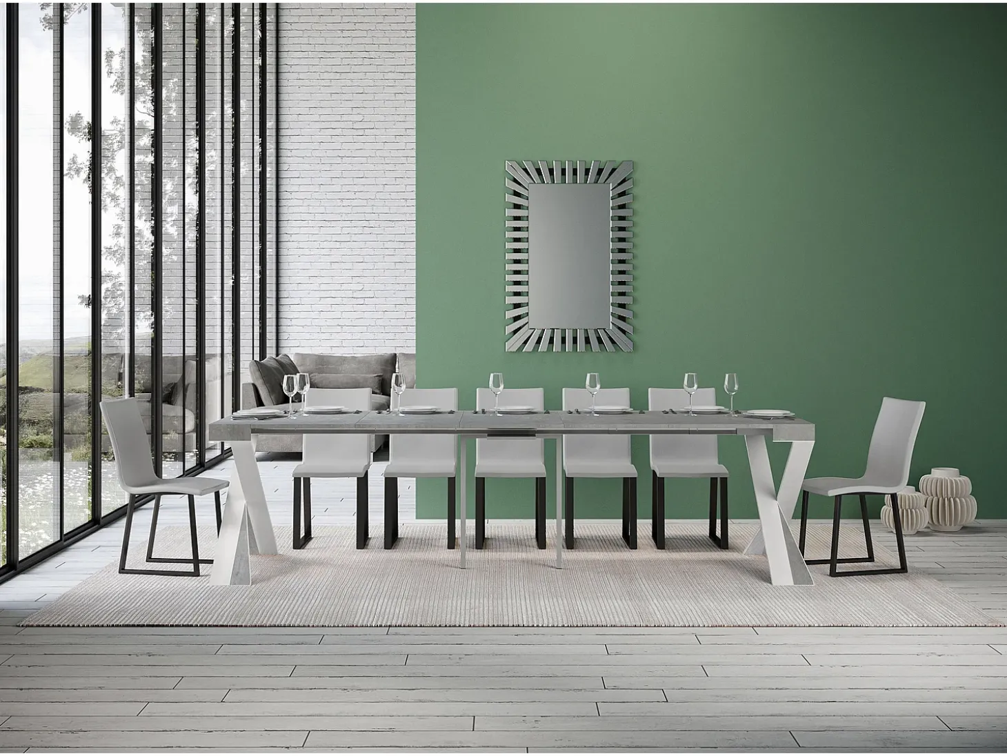 Mesa consola extensível 90x40/300 cm Diago Cimento quadro Branco