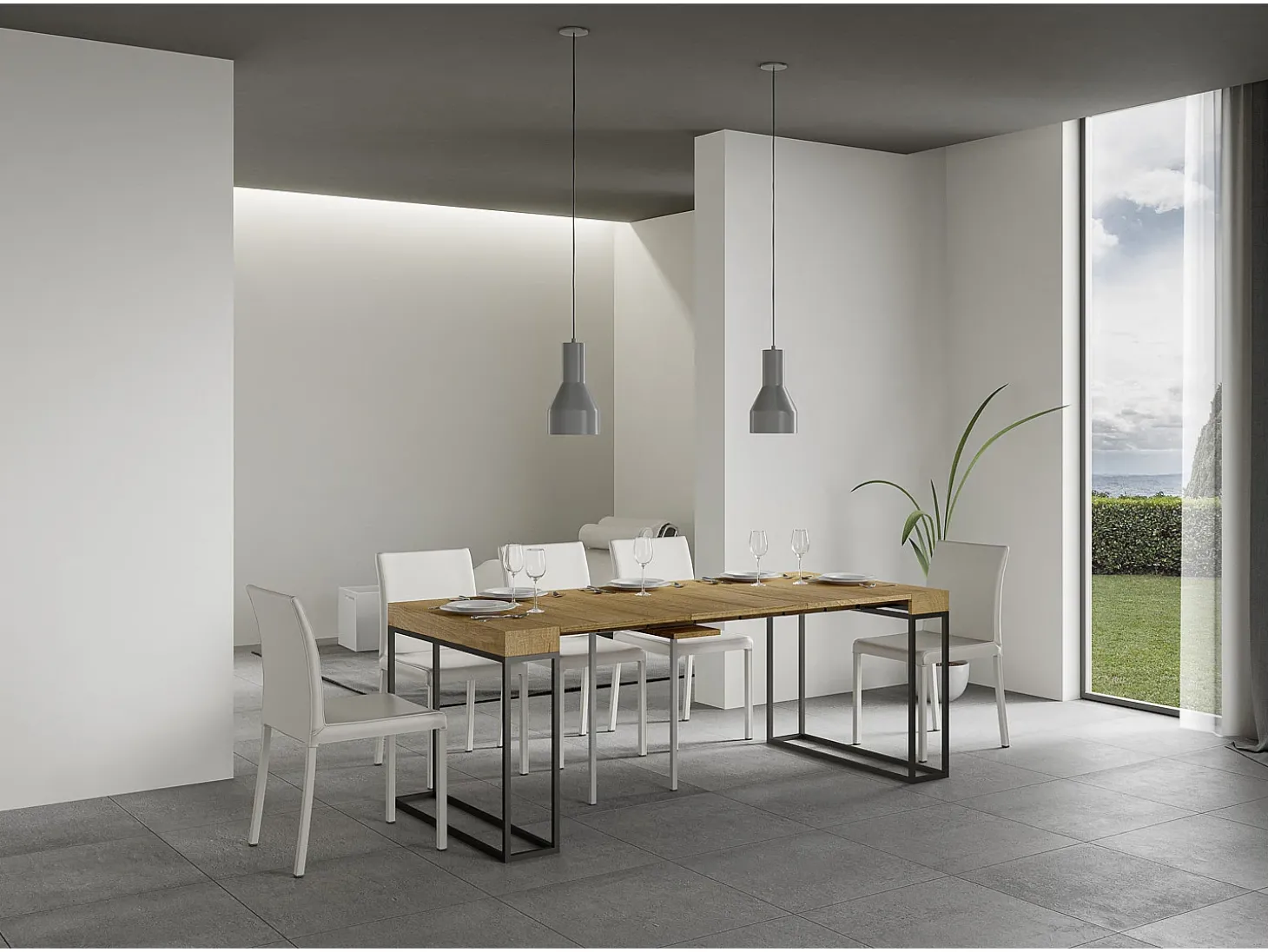 Mesa consola extensível 90x40/196 cm Epoca Small Carvalho Natural quadro Antracite