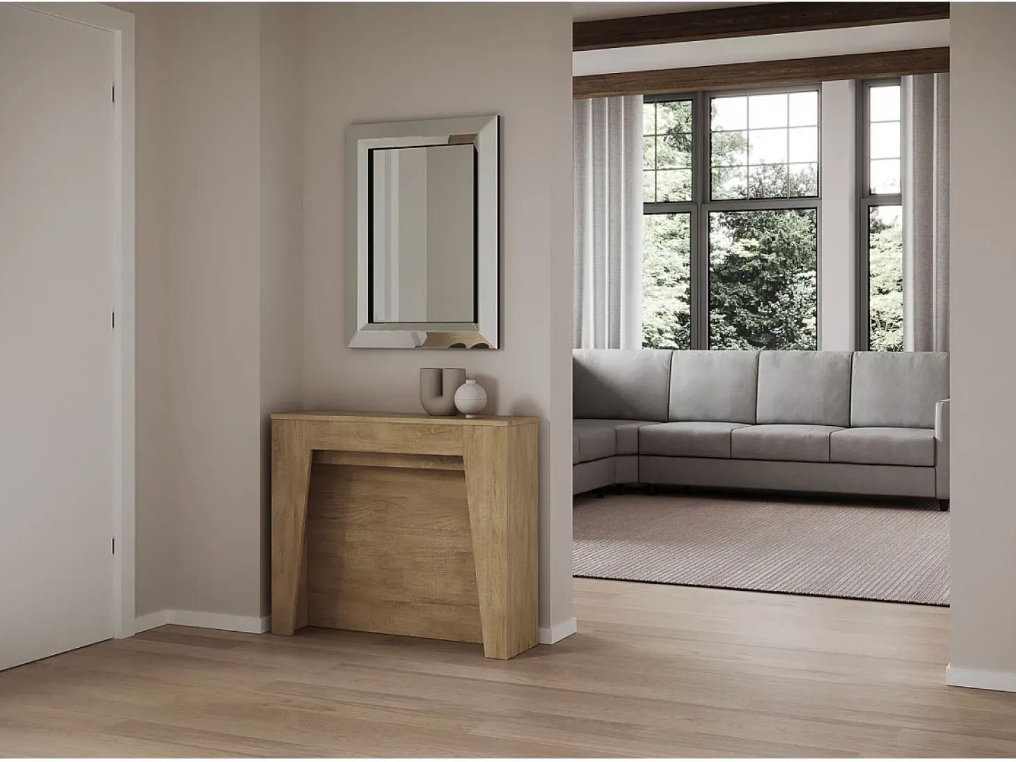Mesa consola extensível 90x25/211 cm Anea Carvalho Natural extensões internas