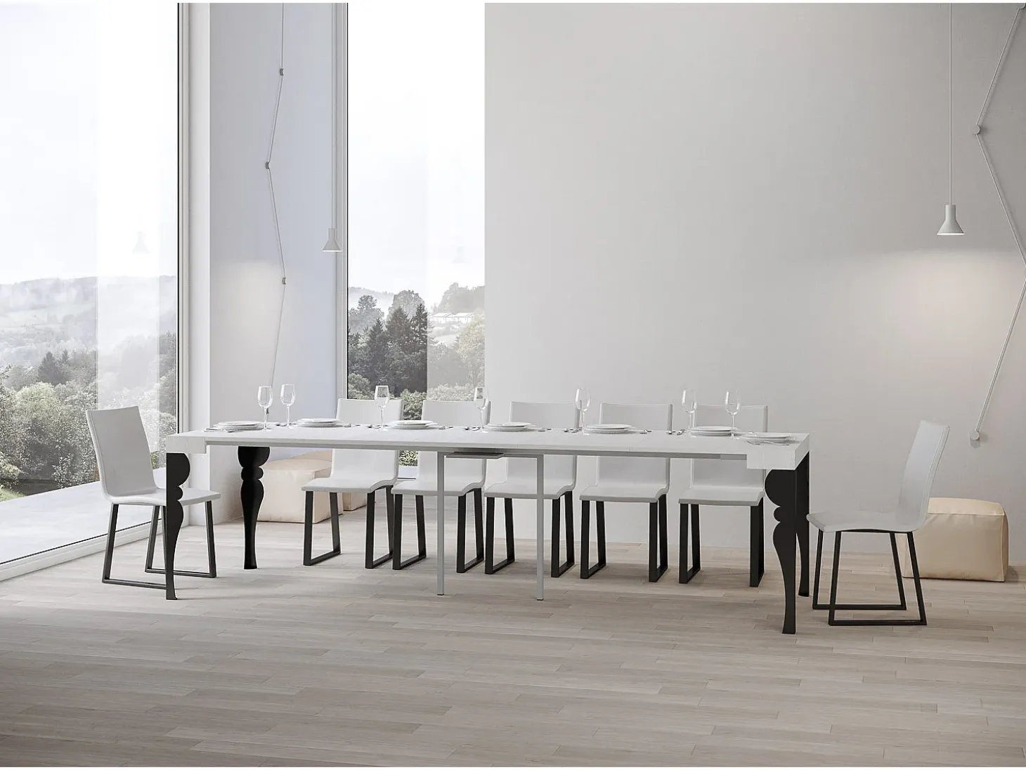 Mesa consola extensível 90x40/300 cm Paxon Cinza Branca quadro Antracite