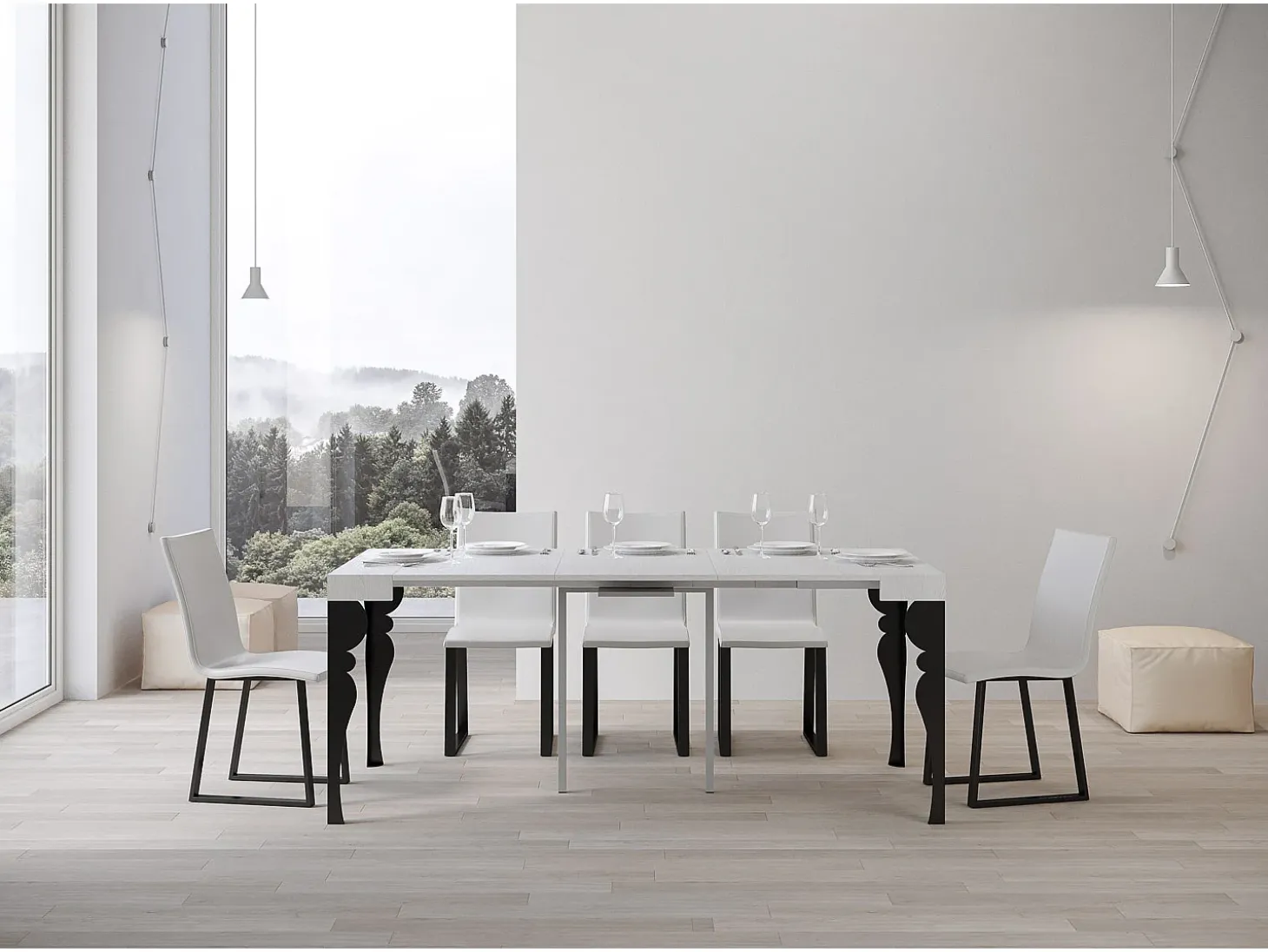 Mesa consola extensível 90x40/300 cm Paxon Cinza Branca quadro Antracite