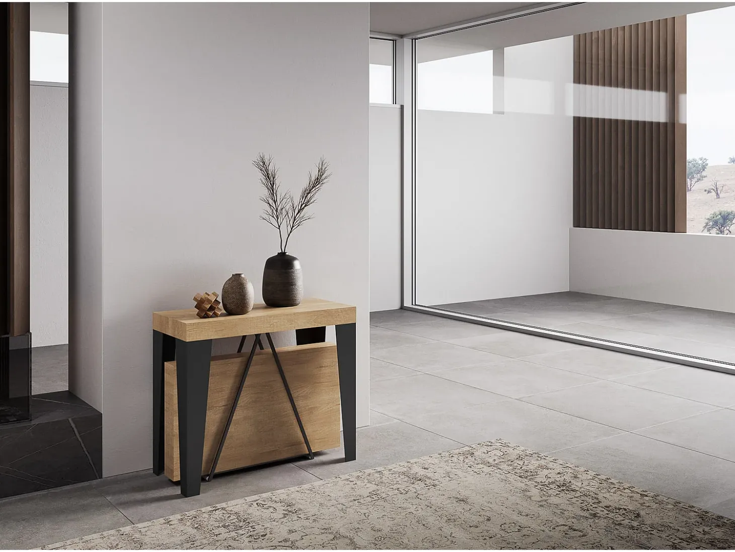 Mesa consola extensível 90x40/196 cm Algo Small carvalho natural quadro antracite