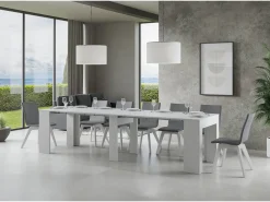 Mesa consola extensível 90x49/307 cm Extra Cinza Branca extensões internas
