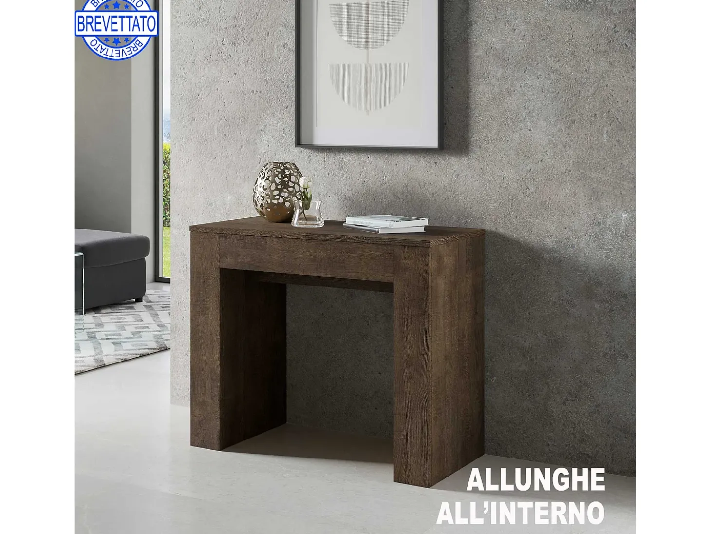 Mesa consola extensível 90x49/307 cm Extra Nogueira extensões internas