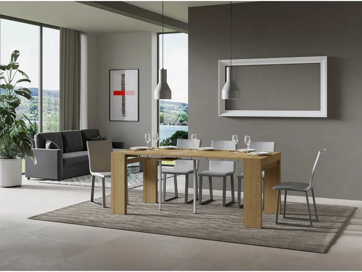 Mesa consola extensível 90x40/300 cm Roxell Carvalho Natural