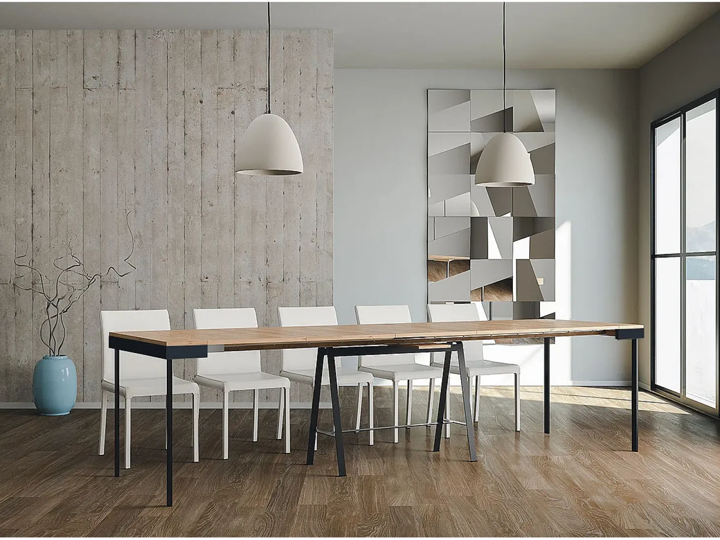 Mesa consola extensível 90x40/300 cm Banco Evolution Carvalho Natural quadro Antracite