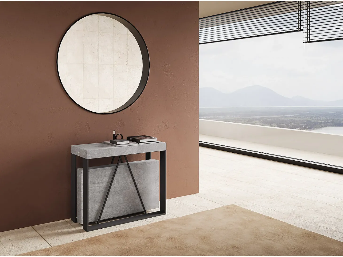 Mesa consola extensível 90x40/196 cm Sketa Small cimento quadro antracite