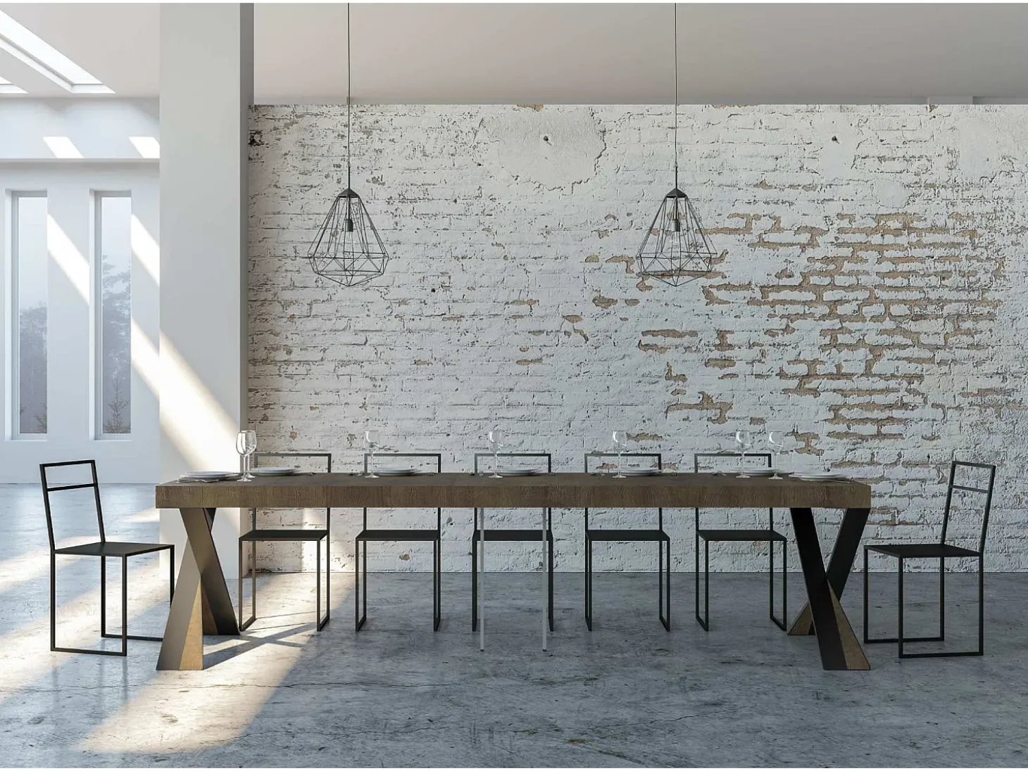 Mesa consola extensível 90x40/300 cm Diago Premium Nogueira quadro Antracite