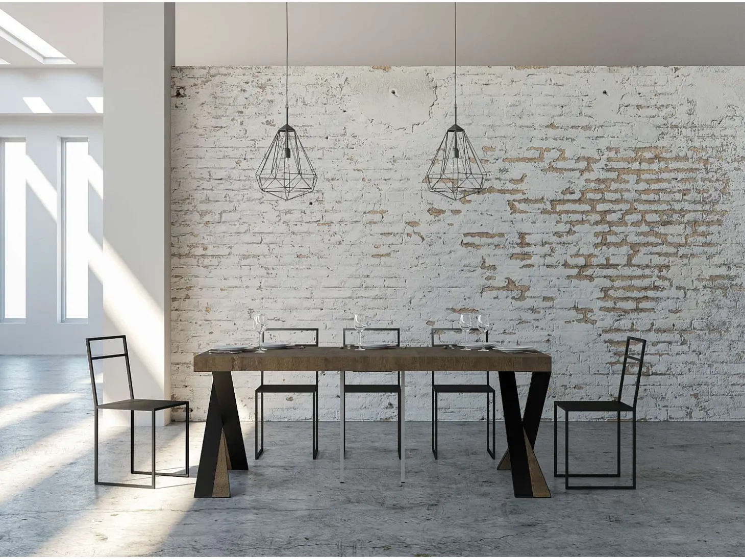 Mesa consola extensível 90x40/300 cm Diago Premium Nogueira quadro Antracite