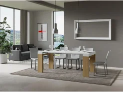 Mesa consola extensível 90x40/196 cm Roxell Mix Small plano Cinza Branca - estrutura Carvalho Natural