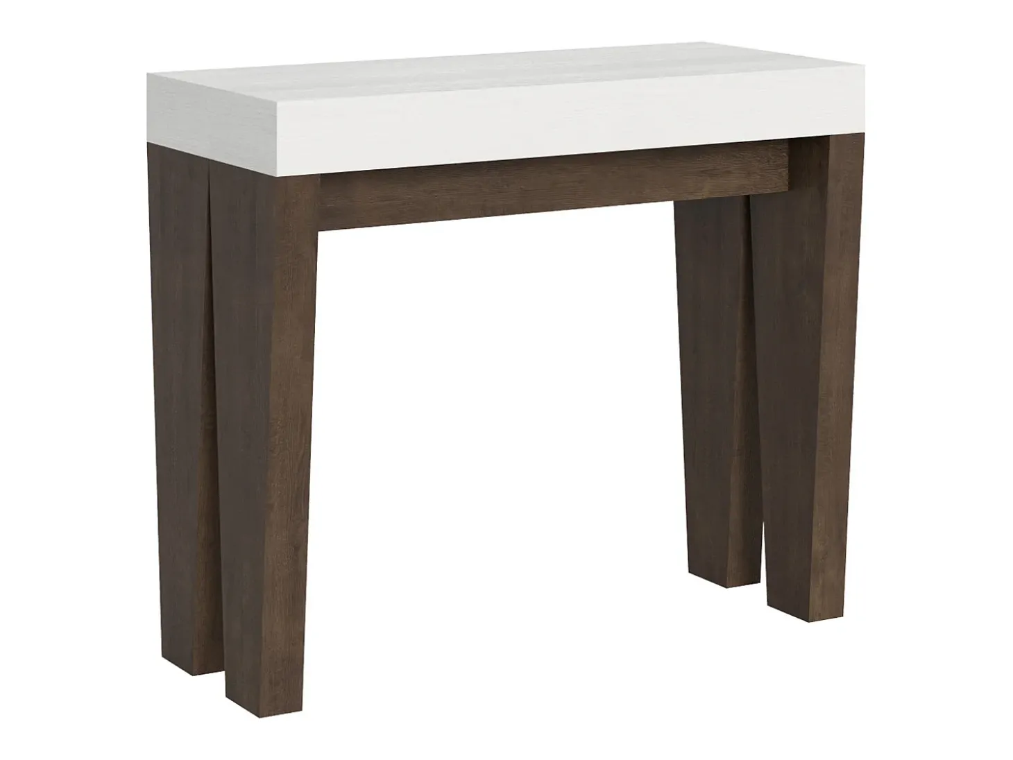 Mesa consola extensível 90x40/300 cm Spimbo Mix plano Cinza Branca - estrutura Nogueira