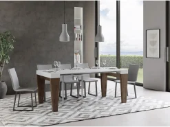 Mesa consola extensível 90x40/300 cm Spimbo Mix plano Cinza Branca - estrutura Nogueira