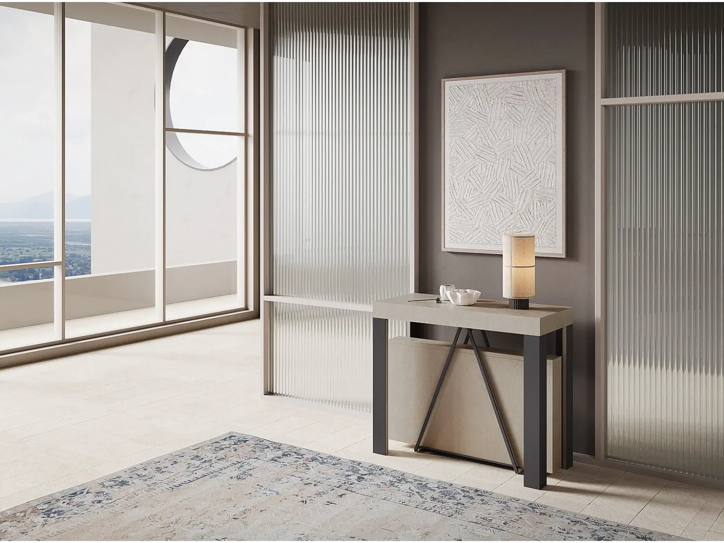 Mesa consola extensível 90x40/300 cm Tarax caxemira quadro antracite
