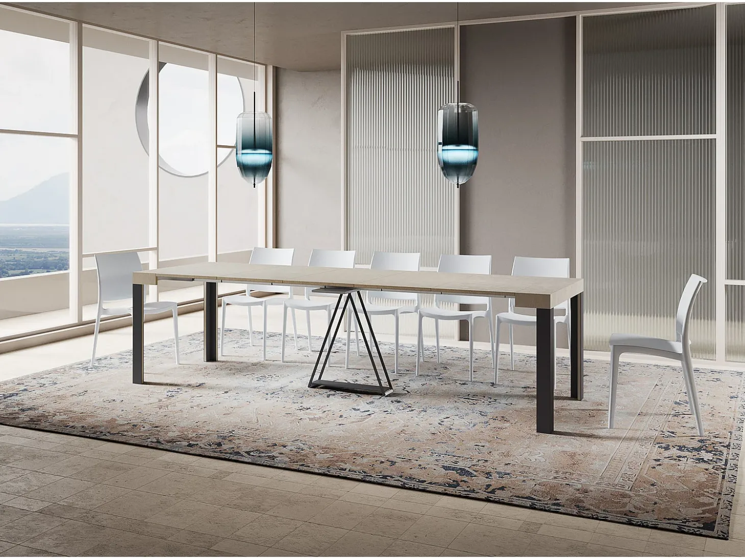 Mesa consola extensível 90x40/300 cm Tarax caxemira quadro antracite