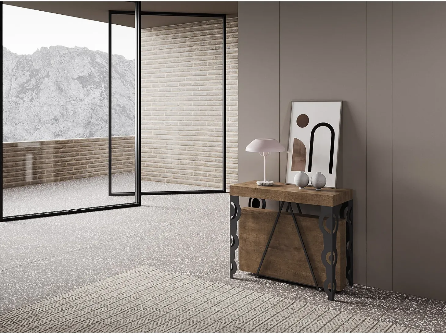 Mesa consola extensível 90x40/196 cm Aceres Small nogueira quadro antracite