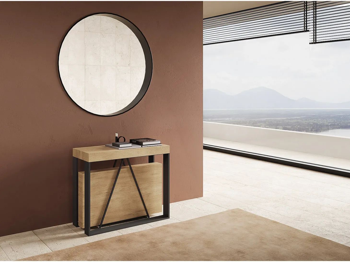 Mesa consola extensível 90x40/196 cm Sketa Small carvalho natural quadro antracite