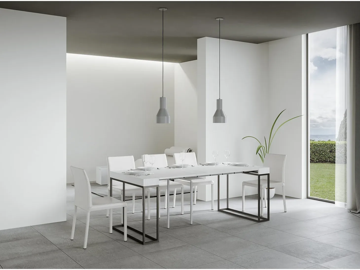 Mesa consola extensível 90x40/196 cm Epoca Small Cinza Branca quadro Antracite