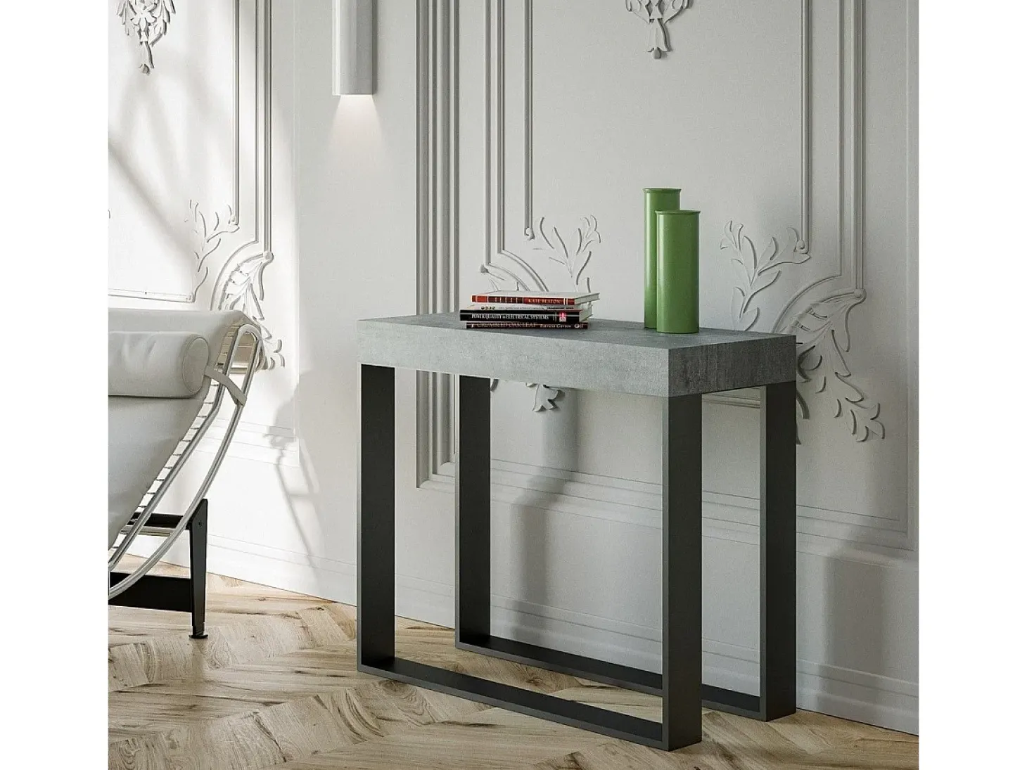 Mesa consola extensível 90x40/300 cm Elettra Cimento quadro Antracite
