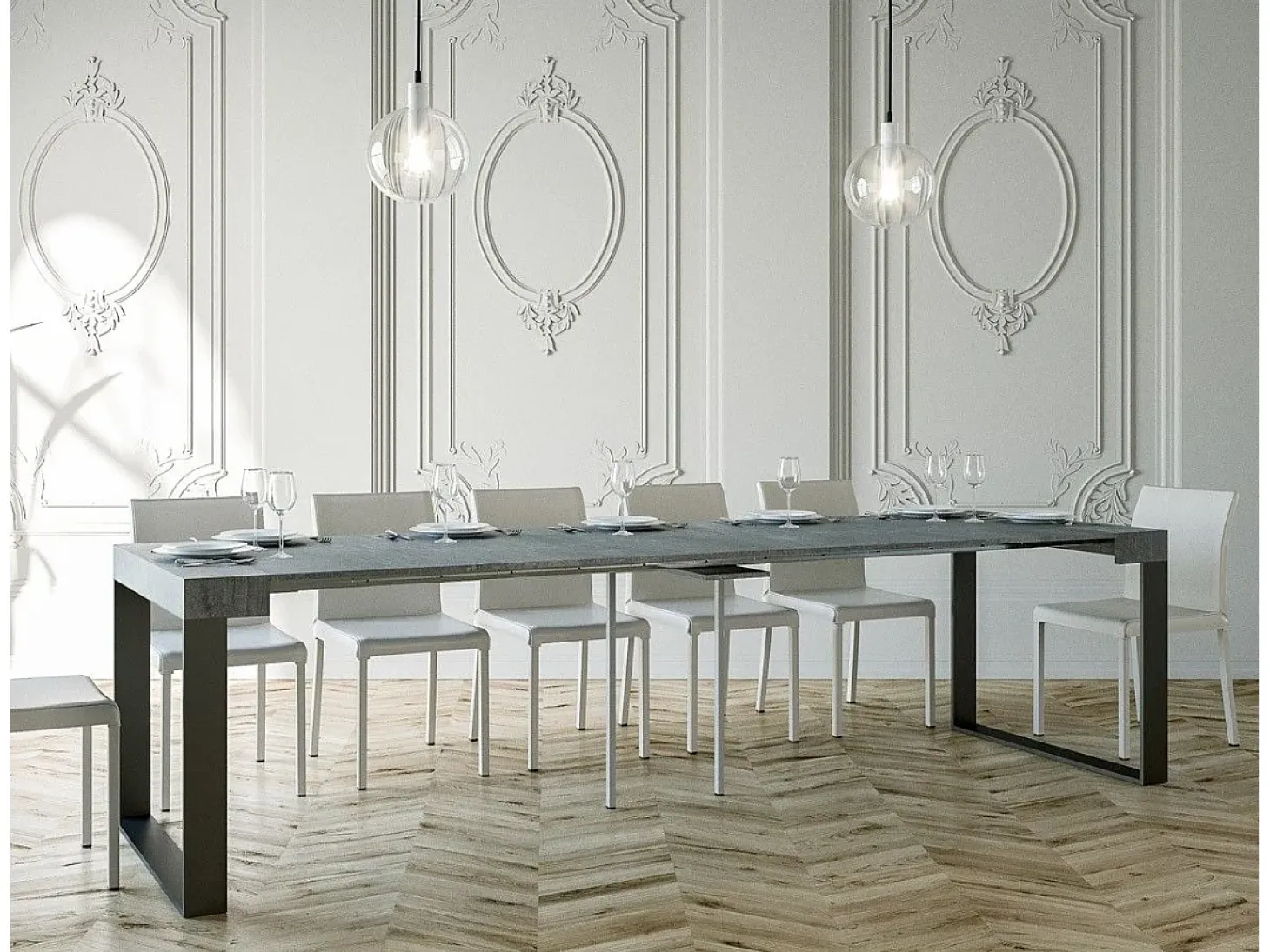 Mesa consola extensível 90x40/300 cm Elettra Cimento quadro Antracite