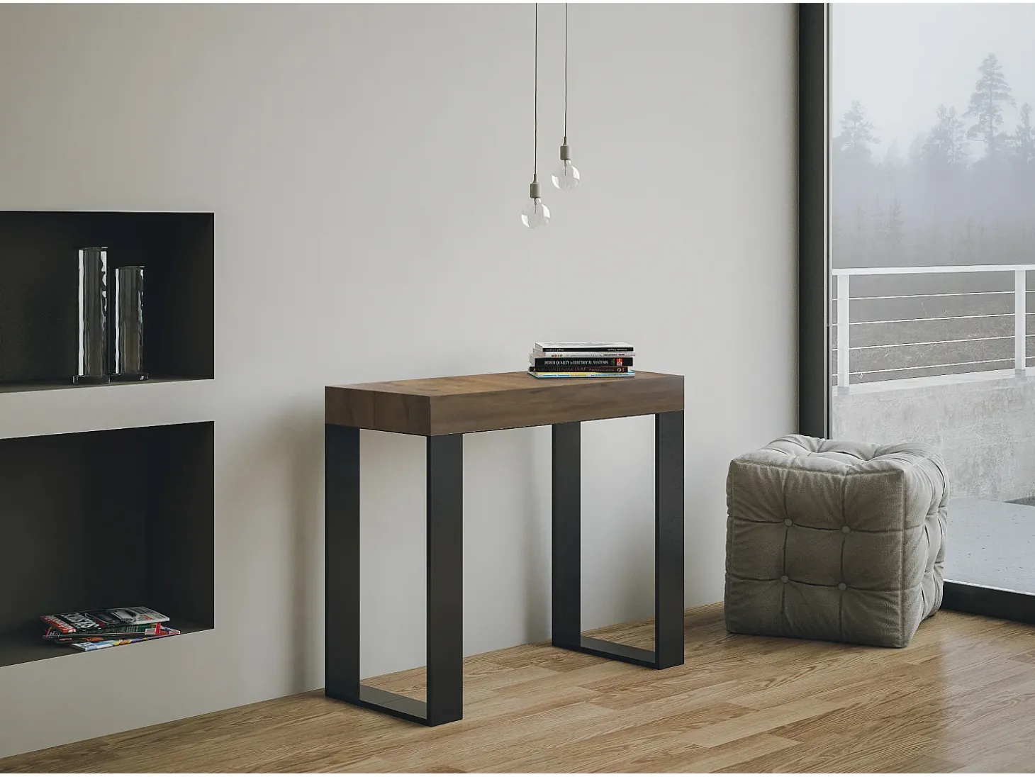 Mesa consola extensível 90x40/300 cm Tecno Premium Nogueira quadro Antracite