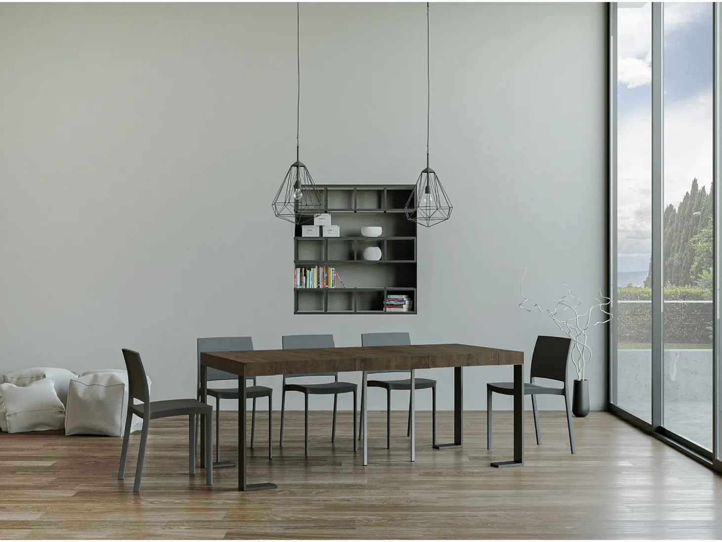 Mesa consola extensível 90x40/300 cm Tecno Premium Nogueira quadro Antracite