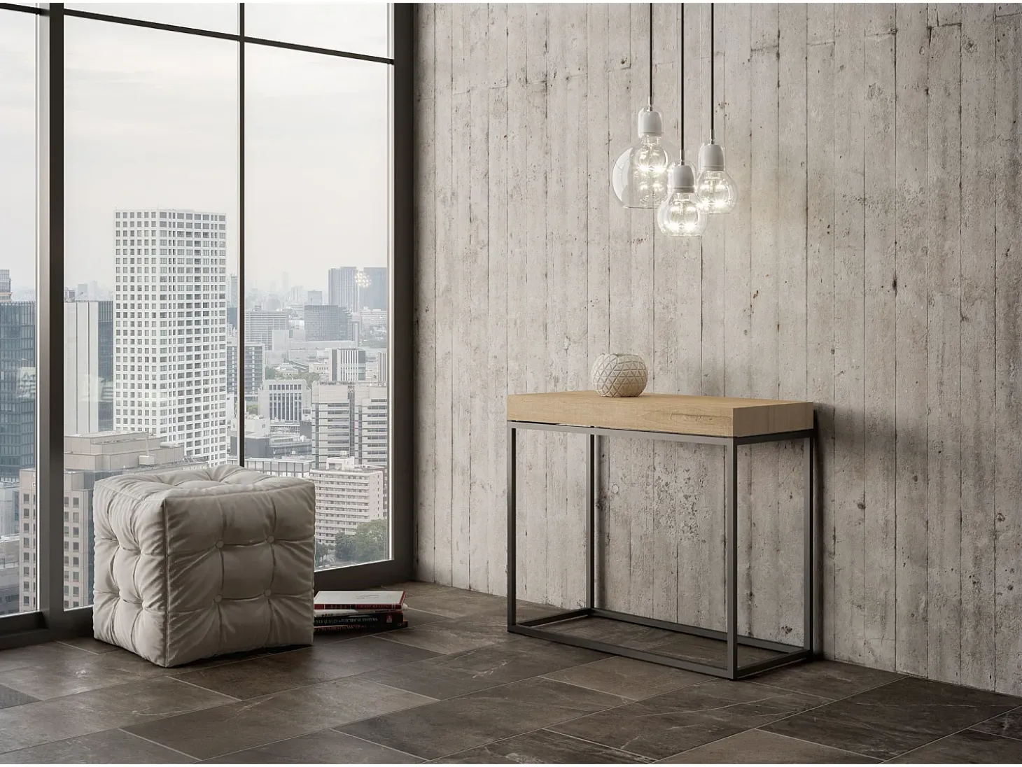 Mesa consola extensível 90x40/300 cm Nordica Carvalho Natural quadro Antracite