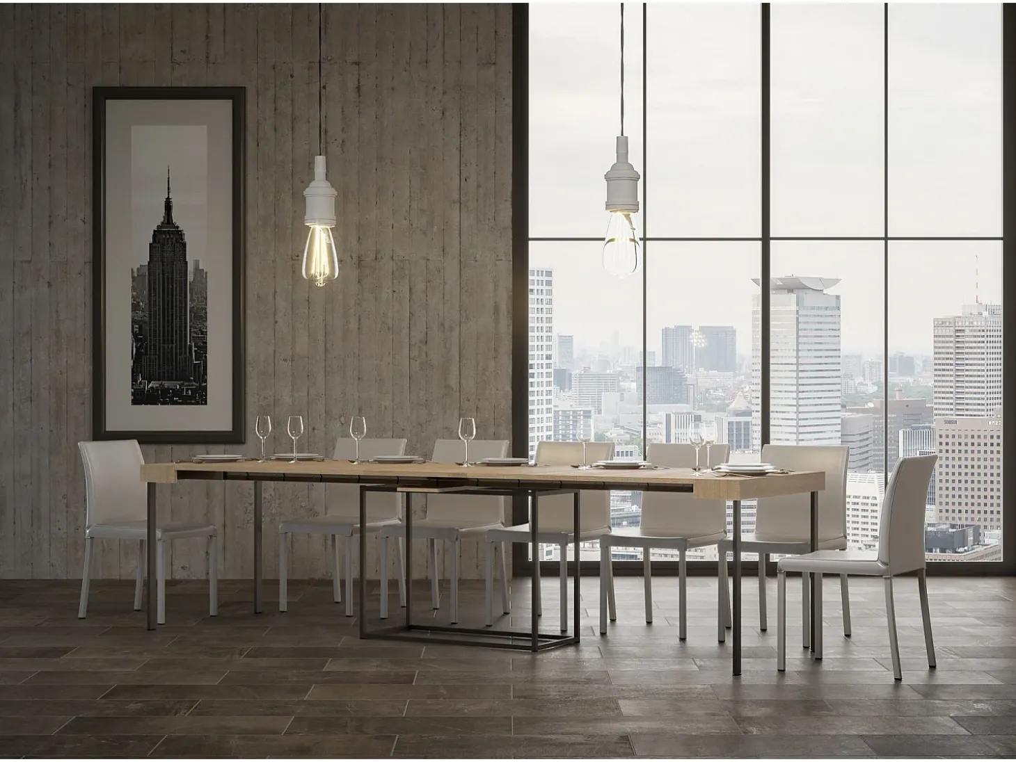 Mesa consola extensível 90x40/300 cm Nordica Carvalho Natural quadro Antracite